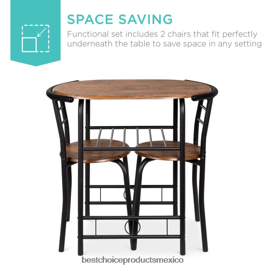 accesorio Juego de comedor de 3 piezas, mesa y sillas de madera con estante inferior de almacenamiento. Best Choice Products marrón oscuro X080FZ1258