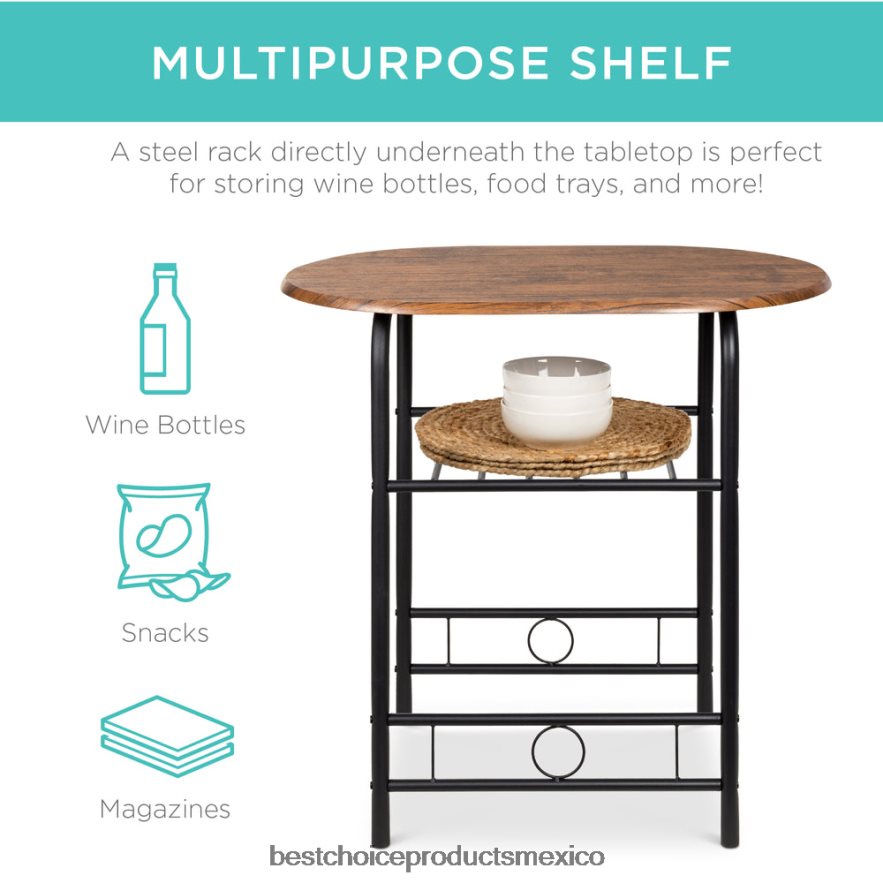 accesorio Juego de comedor de 3 piezas, mesa y sillas de madera con estante inferior de almacenamiento. Best Choice Products marrón oscuro X080FZ1258