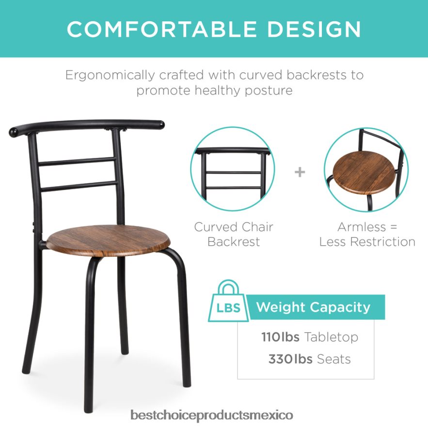 accesorio Juego de comedor de 3 piezas, mesa y sillas de madera con estante inferior de almacenamiento. Best Choice Products marrón oscuro X080FZ1258