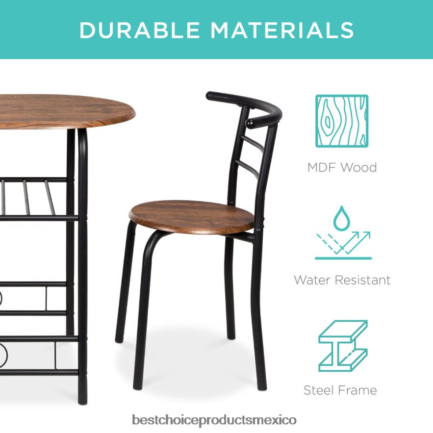 accesorio Juego de comedor de 3 piezas, mesa y sillas de madera con estante inferior de almacenamiento. Best Choice Products marrón oscuro X080FZ1258