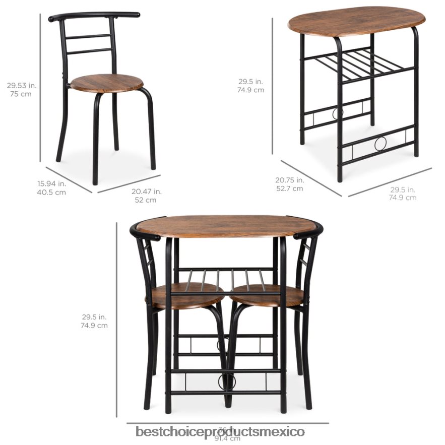 accesorio Juego de comedor de 3 piezas, mesa y sillas de madera con estante inferior de almacenamiento. Best Choice Products marrón oscuro X080FZ1258