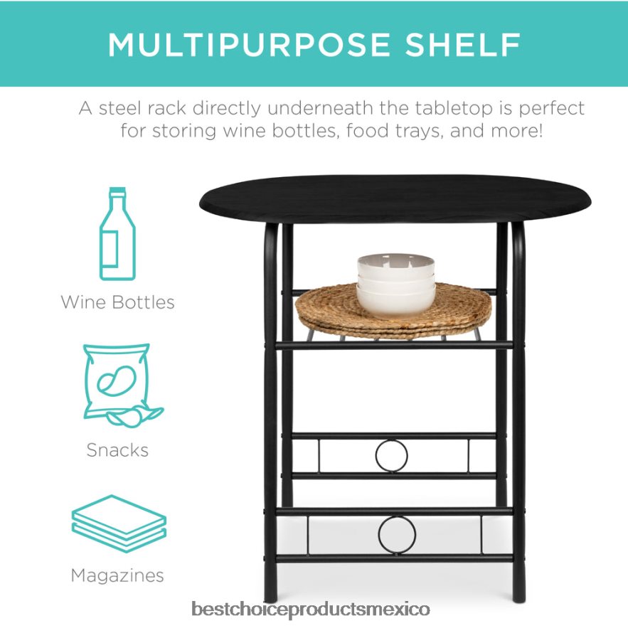 accesorio Juego de comedor de 3 piezas, mesa y sillas de madera con estante inferior de almacenamiento. Best Choice Products negro X080FZ1257