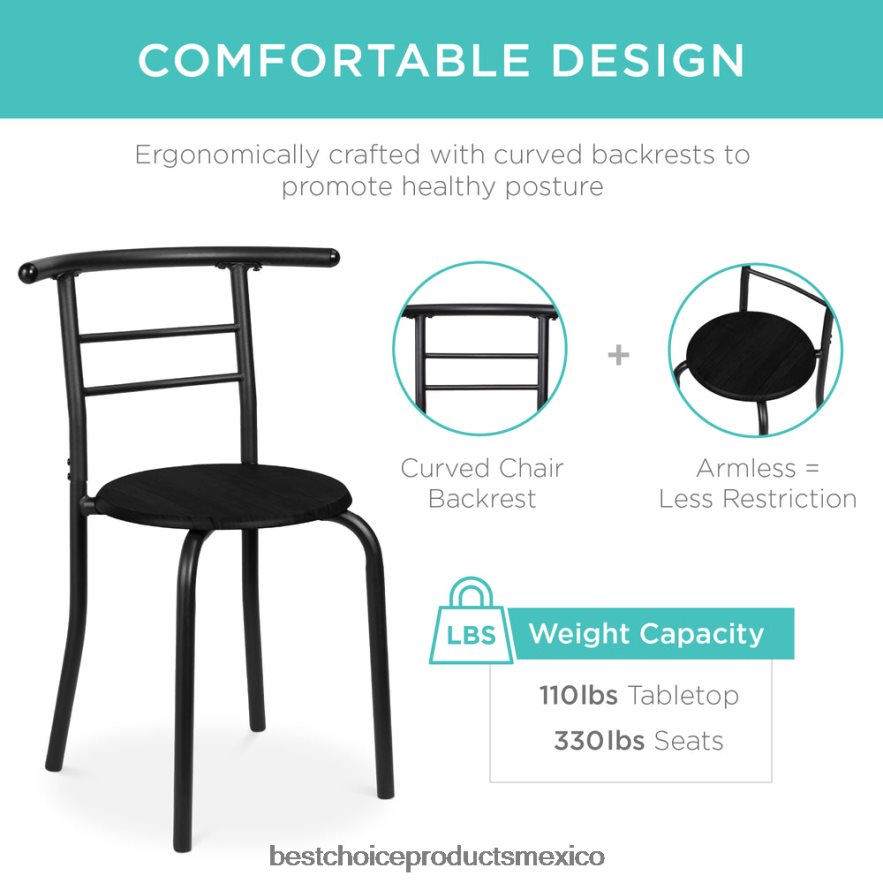 accesorio Juego de comedor de 3 piezas, mesa y sillas de madera con estante inferior de almacenamiento. Best Choice Products negro X080FZ1257