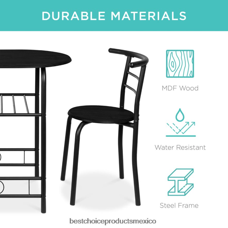 accesorio Juego de comedor de 3 piezas, mesa y sillas de madera con estante inferior de almacenamiento. Best Choice Products negro X080FZ1257