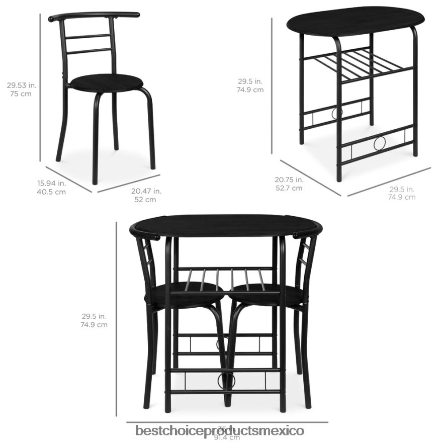 accesorio Juego de comedor de 3 piezas, mesa y sillas de madera con estante inferior de almacenamiento. Best Choice Products negro X080FZ1257