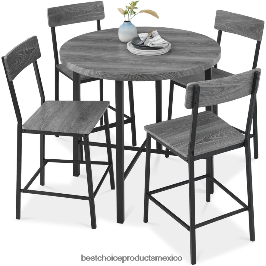 accesorio Juego de comedor moderno de 5 piezas con altura de mostrador redondo y 4 sillas Best Choice Products gris X080FZ689