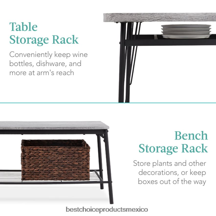 accesorio Juego de comedor moderno de 6 piezas con estantes de almacenamiento, mesa, banco y 4 sillas. Best Choice Products gris X080FZ368