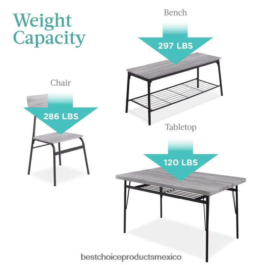 accesorio Juego de comedor moderno de 6 piezas con estantes de almacenamiento, mesa, banco y 4 sillas. Best Choice Products gris X080FZ368