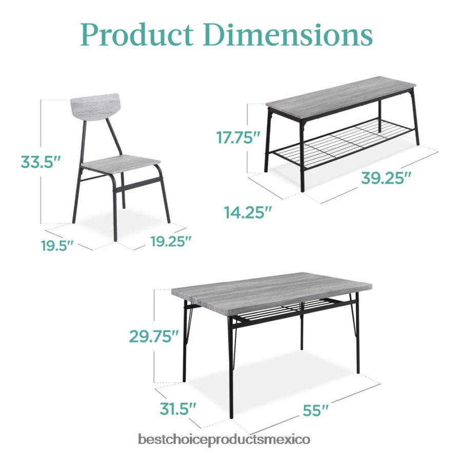 accesorio Juego de comedor moderno de 6 piezas con estantes de almacenamiento, mesa, banco y 4 sillas. Best Choice Products gris X080FZ368