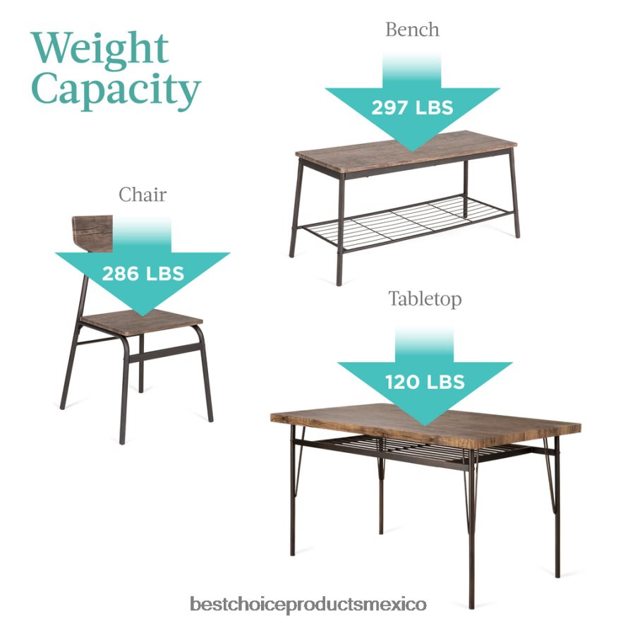 accesorio Juego de comedor moderno de 6 piezas con estantes de almacenamiento, mesa, banco y 4 sillas. Best Choice Products marrón X080FZ367