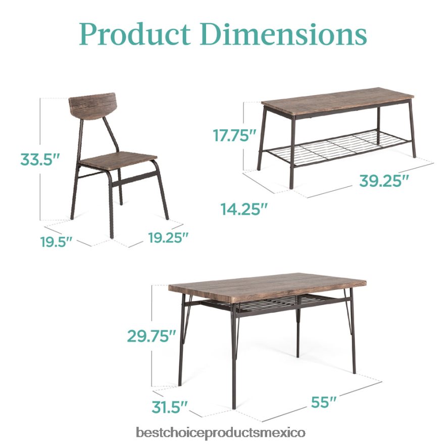 accesorio Juego de comedor moderno de 6 piezas con estantes de almacenamiento, mesa, banco y 4 sillas. Best Choice Products marrón X080FZ367
