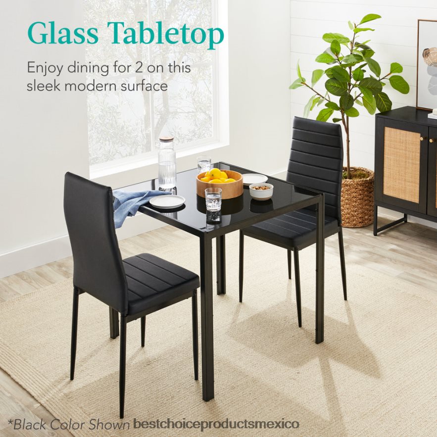 accesorio Juego de mesa de comedor de 3 piezas con tapa de cristal y sillas de cuero. Best Choice Products blanco X080FZ673