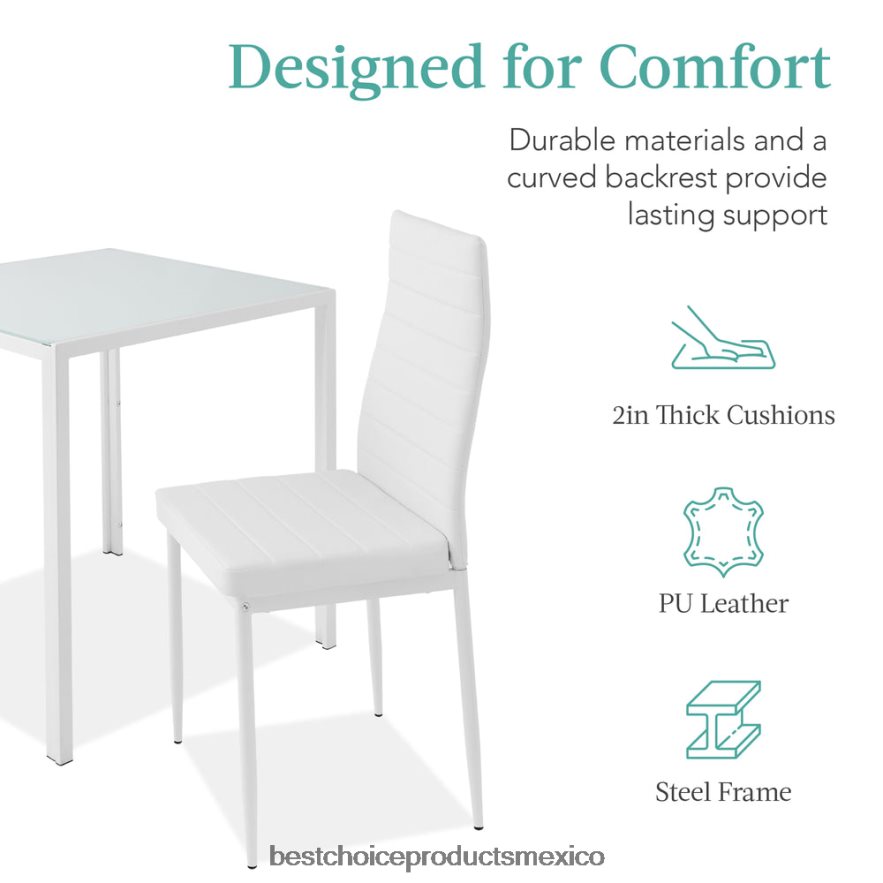 accesorio Juego de mesa de comedor de 3 piezas con tapa de cristal y sillas de cuero. Best Choice Products blanco X080FZ673