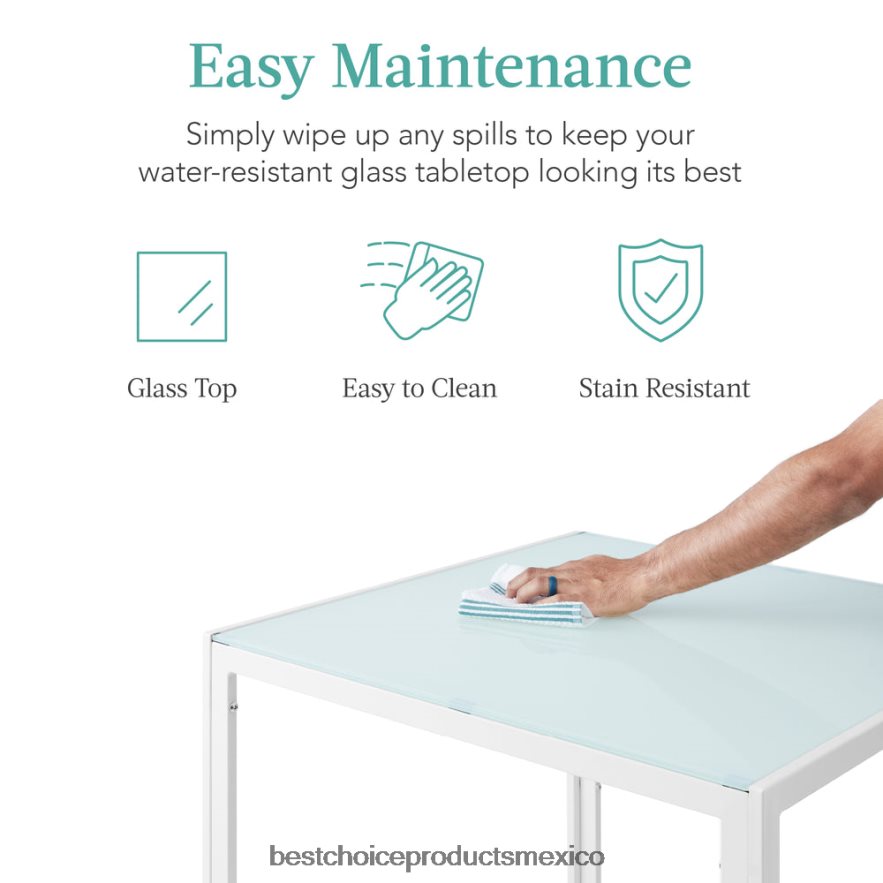 accesorio Juego de mesa de comedor de 3 piezas con tapa de cristal y sillas de cuero. Best Choice Products blanco X080FZ673