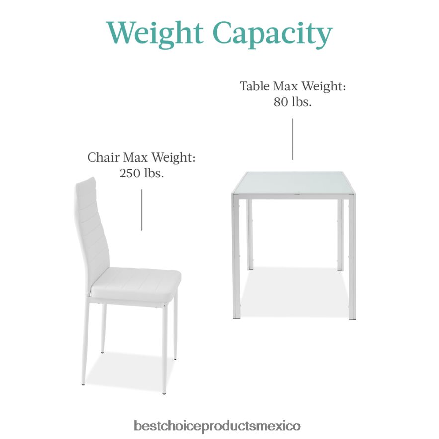 accesorio Juego de mesa de comedor de 3 piezas con tapa de cristal y sillas de cuero. Best Choice Products blanco X080FZ673