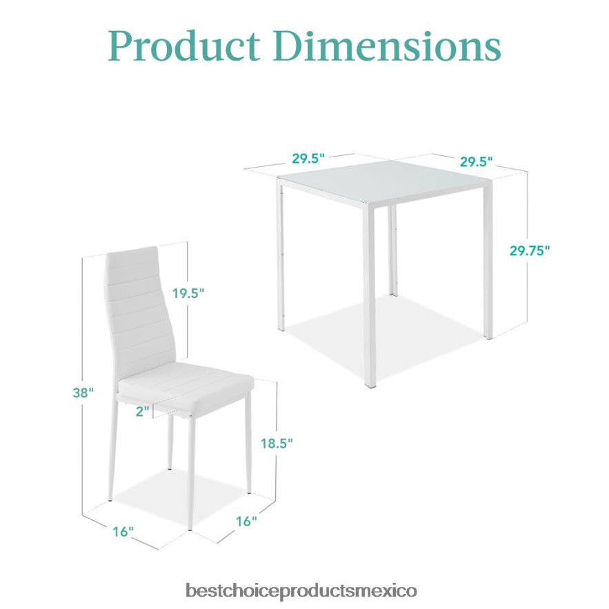 accesorio Juego de mesa de comedor de 3 piezas con tapa de cristal y sillas de cuero. Best Choice Products blanco X080FZ673