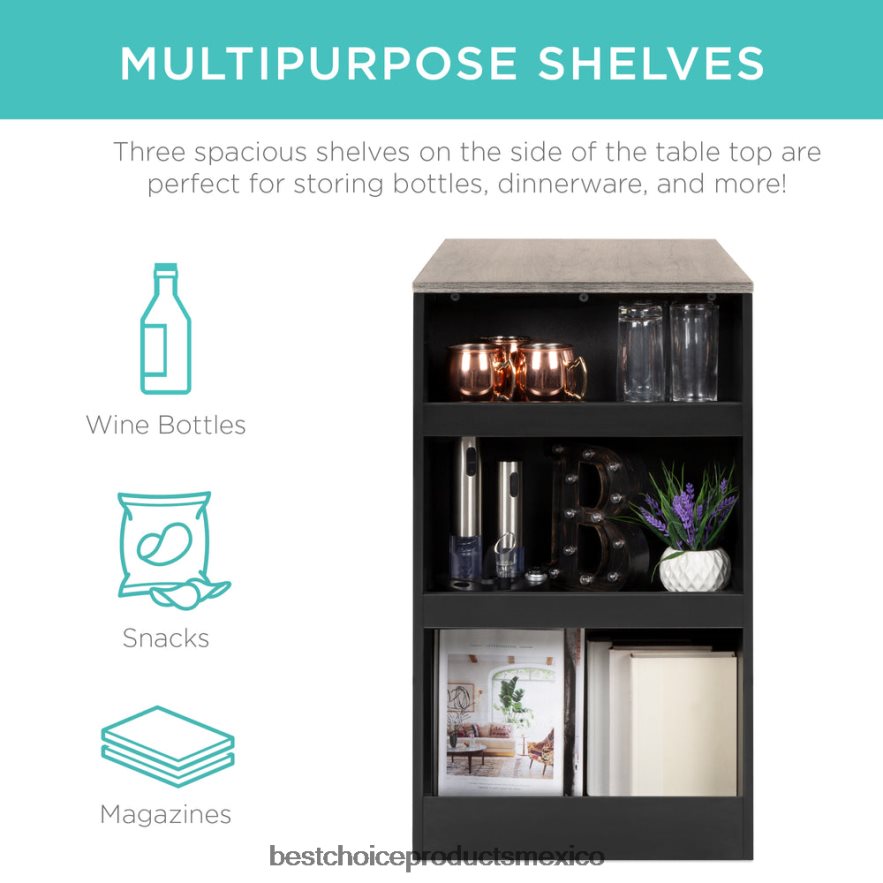 accesorio Juego de mesa de comedor de cocina de 3 piezas con altura de mostrador y estantes de almacenamiento Best Choice Products gris X080FZ1223