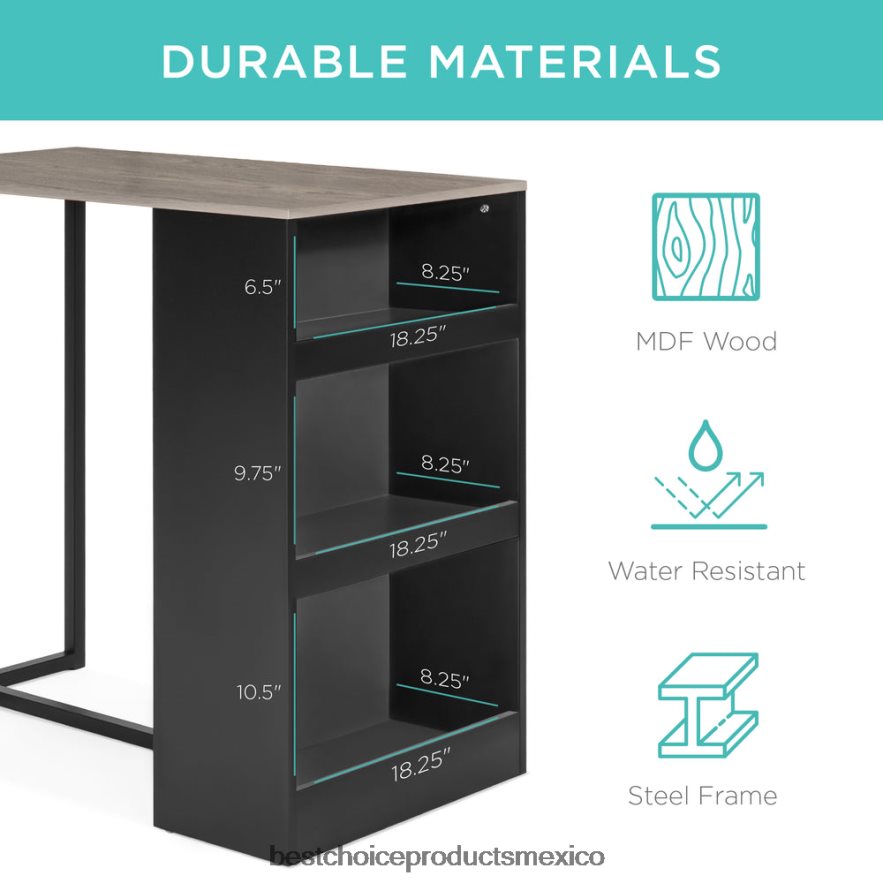 accesorio Juego de mesa de comedor de cocina de 3 piezas con altura de mostrador y estantes de almacenamiento Best Choice Products gris X080FZ1223