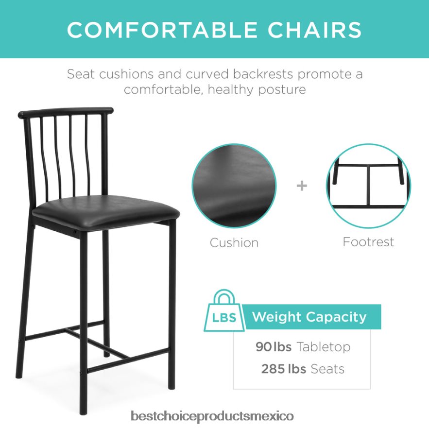 accesorio Juego de mesa de comedor de cocina de 3 piezas con altura de mostrador y estantes de almacenamiento Best Choice Products gris X080FZ1223