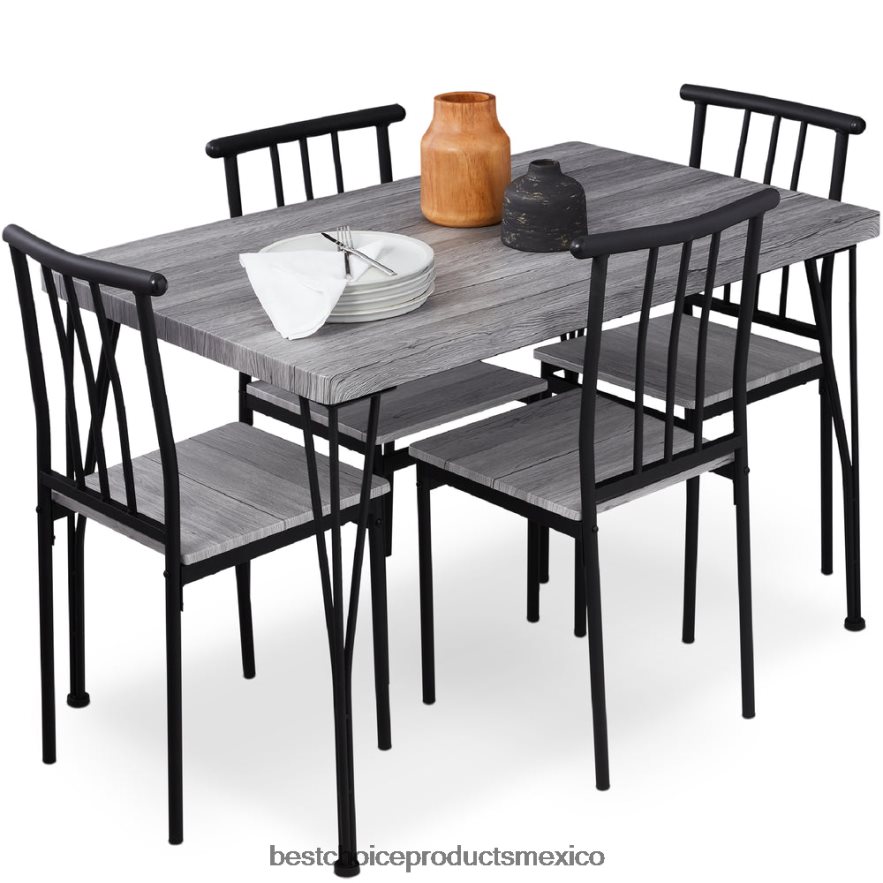 accesorio Juego de mesa de comedor moderna de 5 piezas de metal y madera con 4 sillas. Best Choice Products gris X080FZ743
