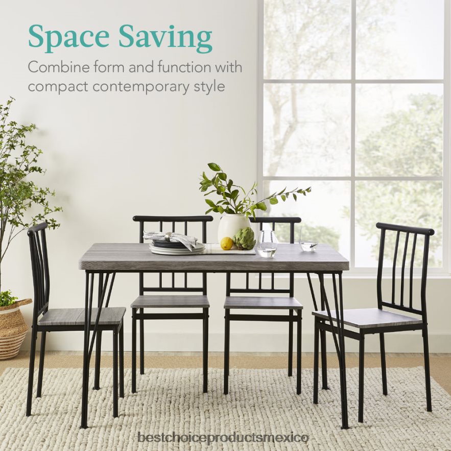 accesorio Juego de mesa de comedor moderna de 5 piezas de metal y madera con 4 sillas. Best Choice Products gris X080FZ743