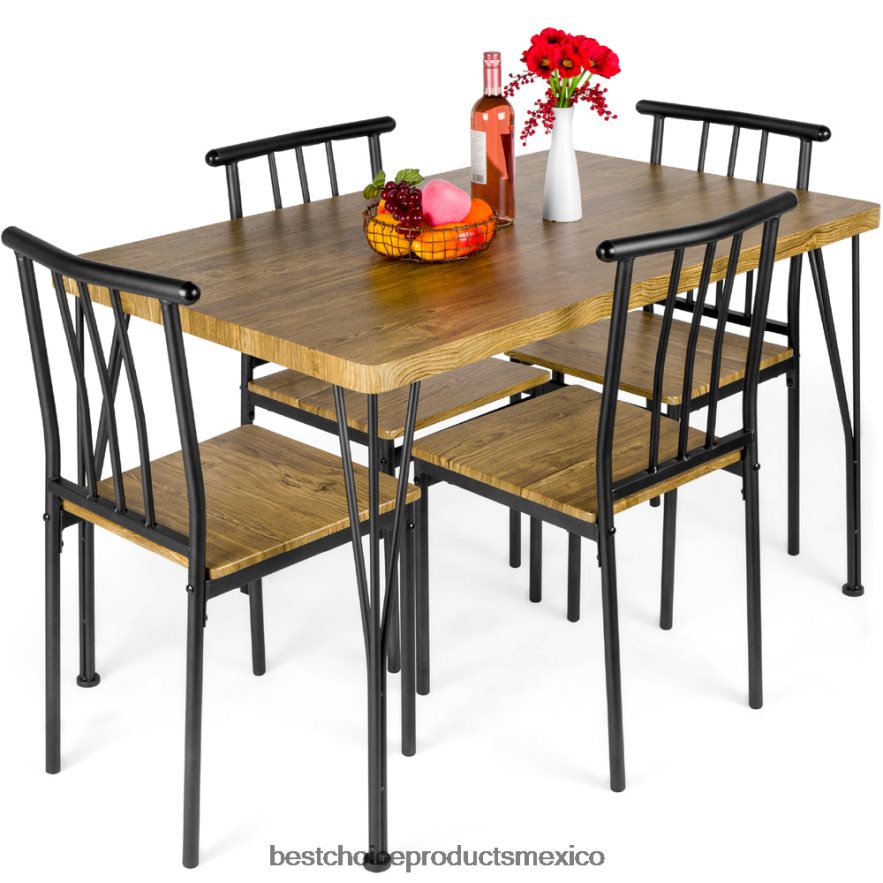 accesorio Juego de mesa de comedor moderna de 5 piezas de metal y madera con 4 sillas. Best Choice Products marrón X080FZ741