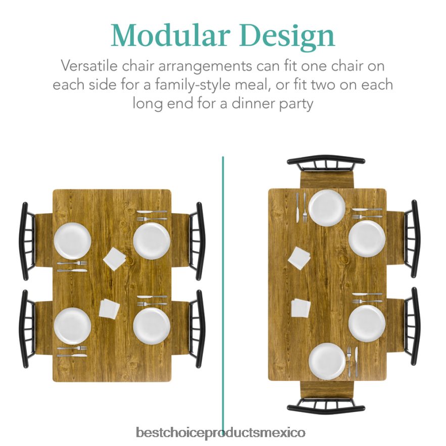 accesorio Juego de mesa de comedor moderna de 5 piezas de metal y madera con 4 sillas. Best Choice Products marrón X080FZ741