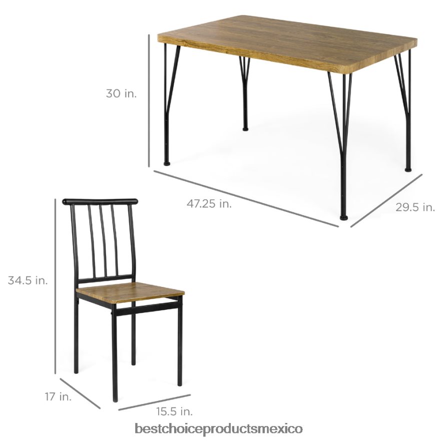 accesorio Juego de mesa de comedor moderna de 5 piezas de metal y madera con 4 sillas. Best Choice Products marrón X080FZ741