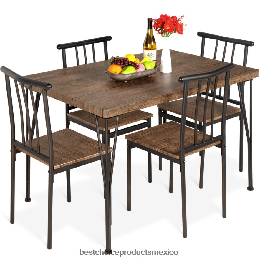 accesorio Juego de mesa de comedor moderna de 5 piezas de metal y madera con 4 sillas. Best Choice Products marrón deriva X080FZ742
