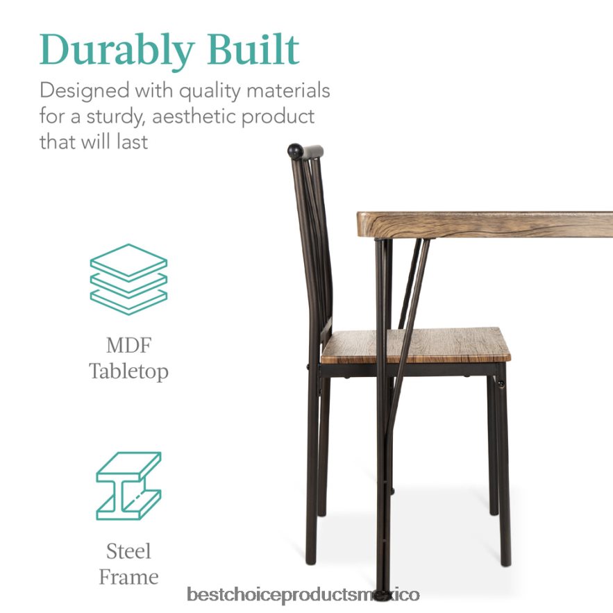 accesorio Juego de mesa de comedor moderna de 5 piezas de metal y madera con 4 sillas. Best Choice Products marrón deriva X080FZ742