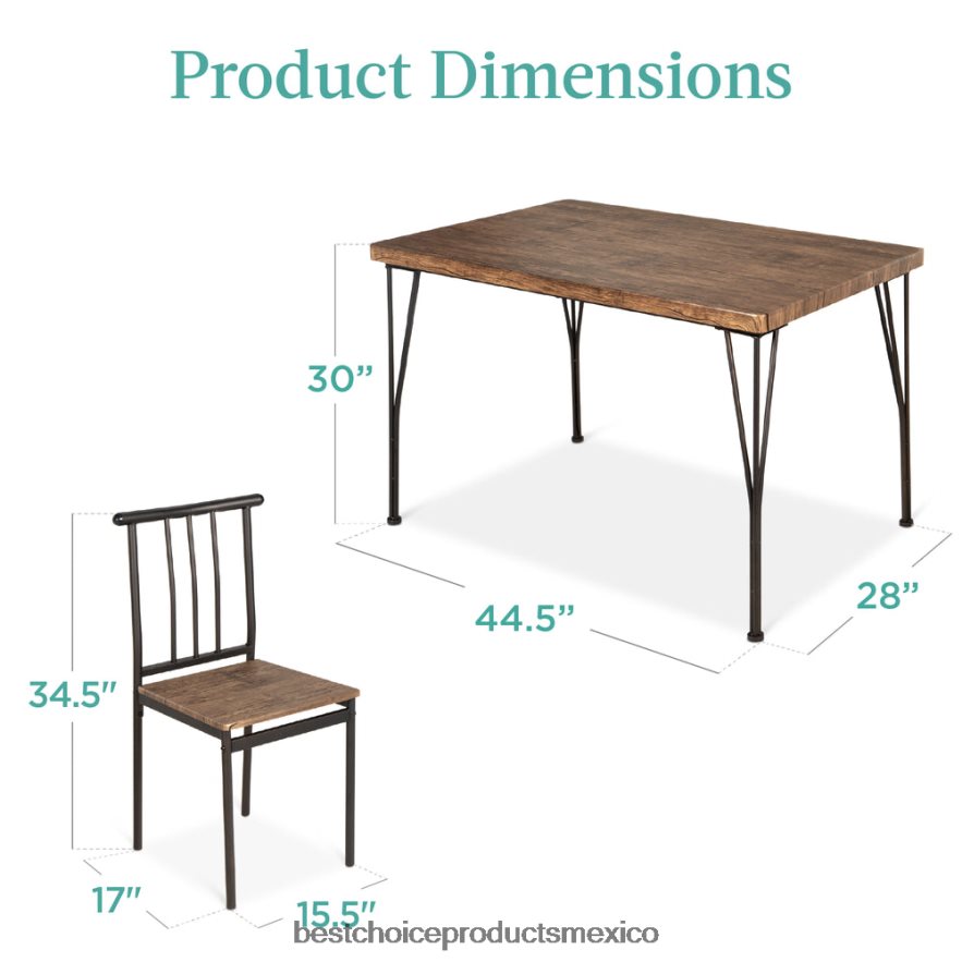 accesorio Juego de mesa de comedor moderna de 5 piezas de metal y madera con 4 sillas. Best Choice Products marrón deriva X080FZ742