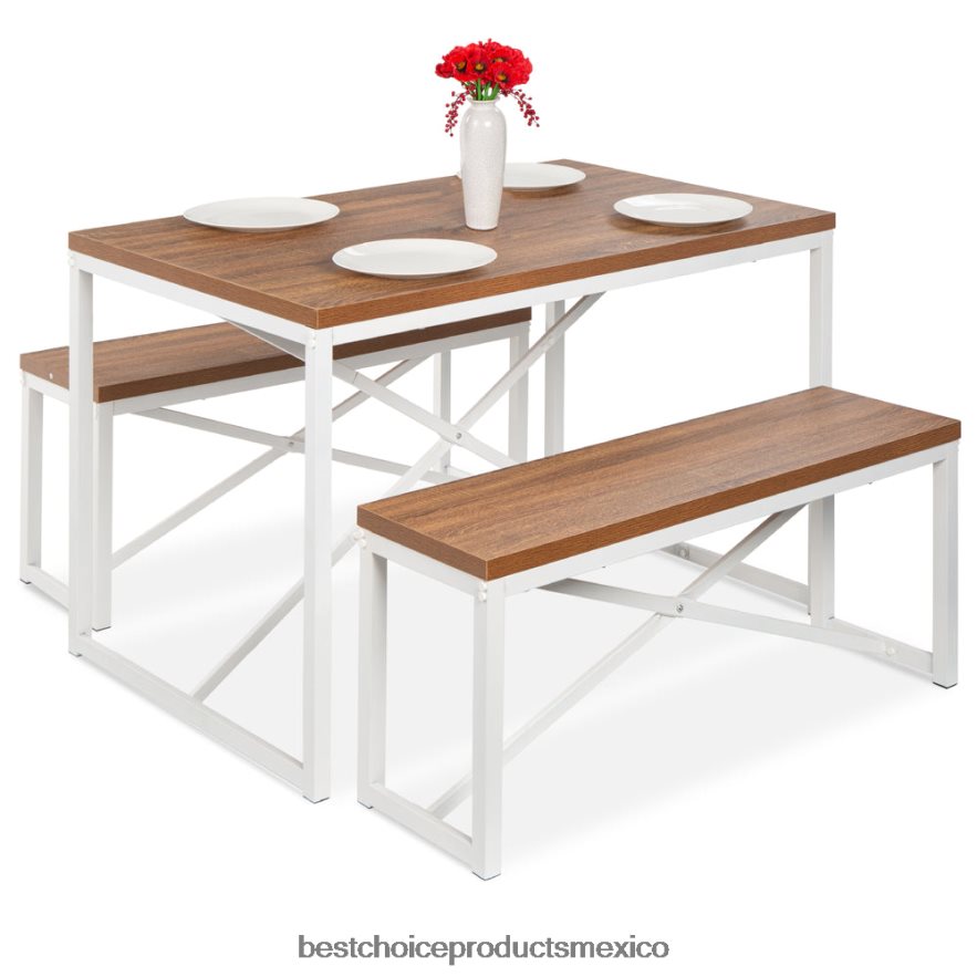 accesorio Juego de muebles de comedor estilo banco de 3 piezas con 2 bancos y mesa. Best Choice Products Cafe Blanco X080FZ716