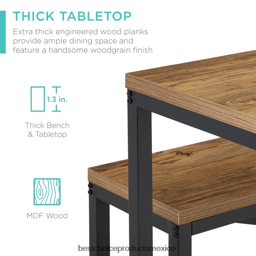 accesorio Juego de muebles de comedor estilo banco de 3 piezas con 2 bancos y mesa. Best Choice Products marrón claro/negro X080FZ718