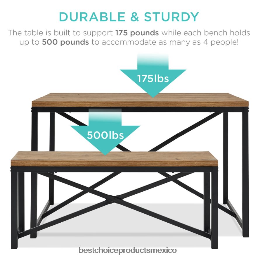 accesorio Juego de muebles de comedor estilo banco de 3 piezas con 2 bancos y mesa. Best Choice Products marrón claro/negro X080FZ718