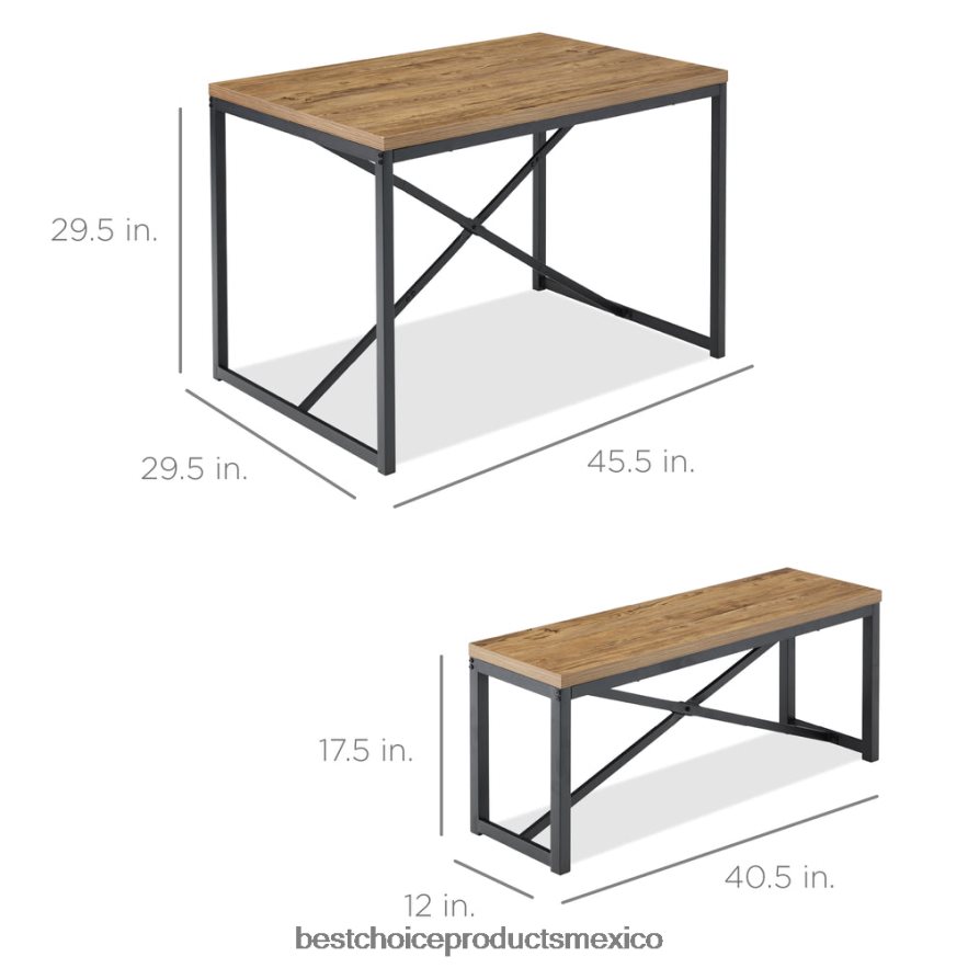 accesorio Juego de muebles de comedor estilo banco de 3 piezas con 2 bancos y mesa. Best Choice Products marrón claro/negro X080FZ718