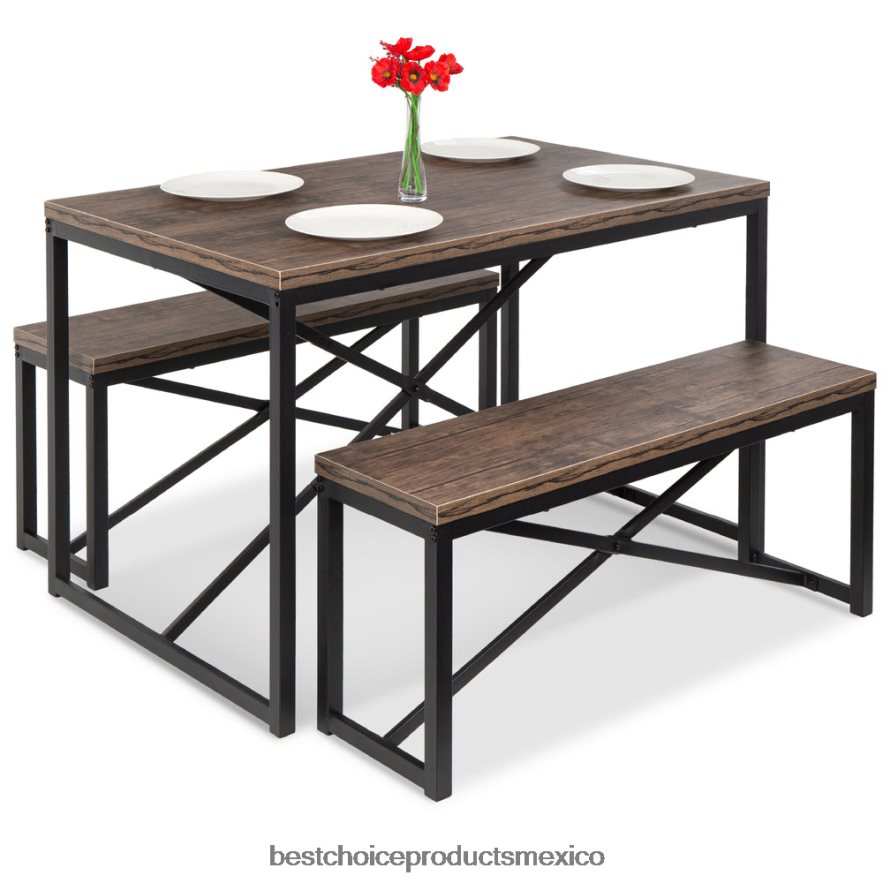accesorio Juego de muebles de comedor estilo banco de 3 piezas con 2 bancos y mesa. Best Choice Products marrón/negro X080FZ715