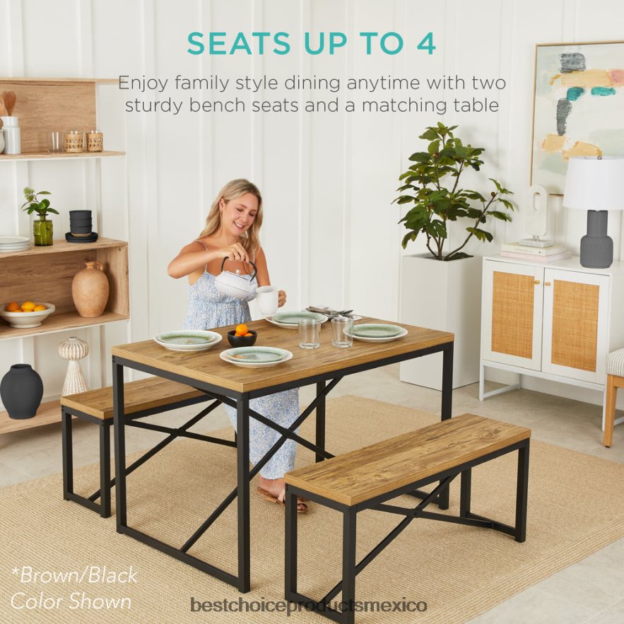 accesorio Juego de muebles de comedor estilo banco de 3 piezas con 2 bancos y mesa. Best Choice Products roble/blanco X080FZ719