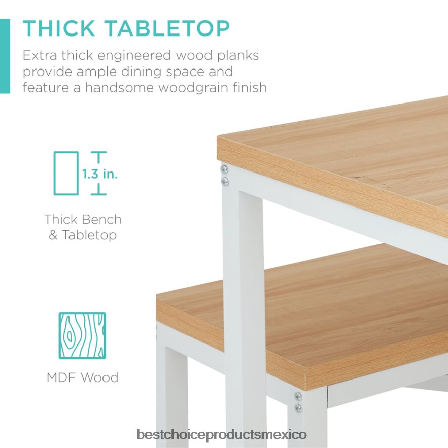 accesorio Juego de muebles de comedor estilo banco de 3 piezas con 2 bancos y mesa. Best Choice Products roble/blanco X080FZ719