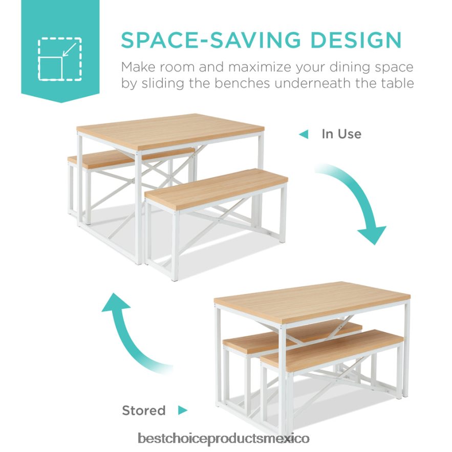 accesorio Juego de muebles de comedor estilo banco de 3 piezas con 2 bancos y mesa. Best Choice Products roble/blanco X080FZ719