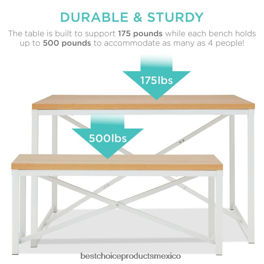 accesorio Juego de muebles de comedor estilo banco de 3 piezas con 2 bancos y mesa. Best Choice Products roble/blanco X080FZ719