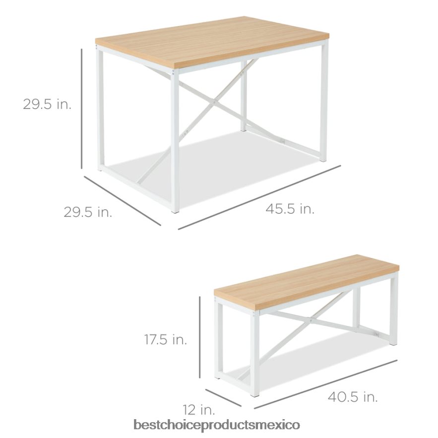 accesorio Juego de muebles de comedor estilo banco de 3 piezas con 2 bancos y mesa. Best Choice Products roble/blanco X080FZ719