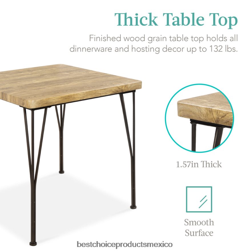 accesorio Juego de muebles de mesa de comedor cuadrada de madera y metal de 3 piezas con 2 sillas Best Choice Products marrón X080FZ726