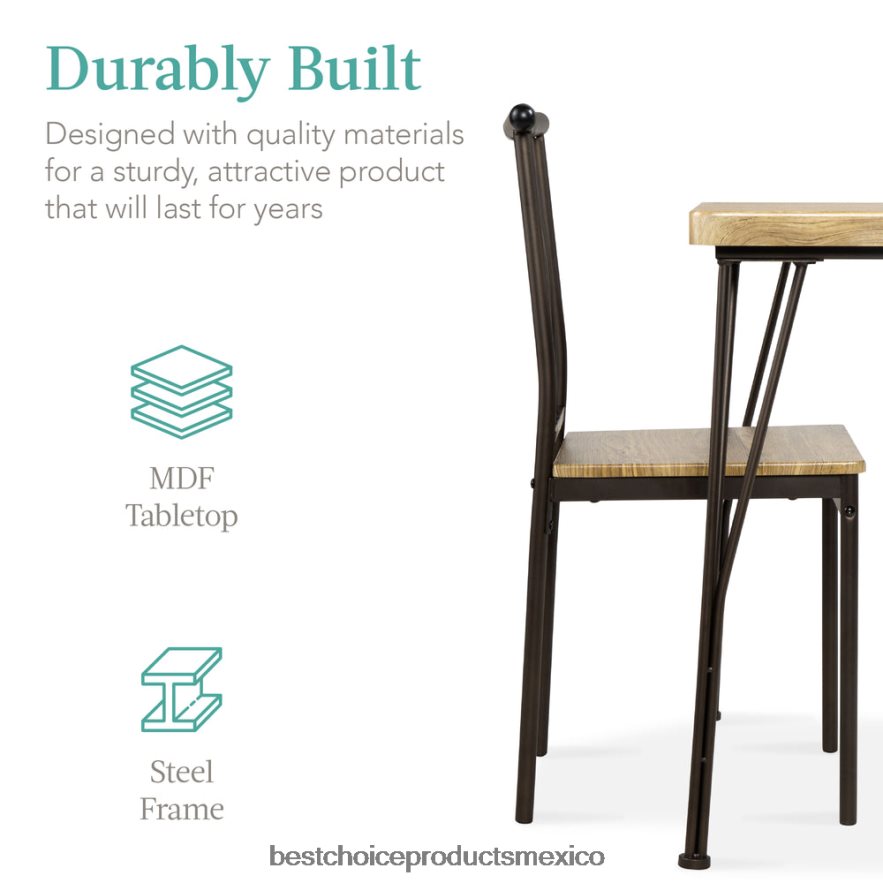 accesorio Juego de muebles de mesa de comedor cuadrada de madera y metal de 3 piezas con 2 sillas Best Choice Products marrón X080FZ726