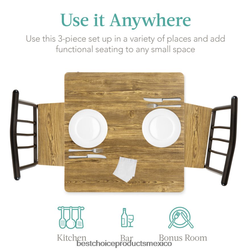 accesorio Juego de muebles de mesa de comedor cuadrada de madera y metal de 3 piezas con 2 sillas Best Choice Products marrón X080FZ726