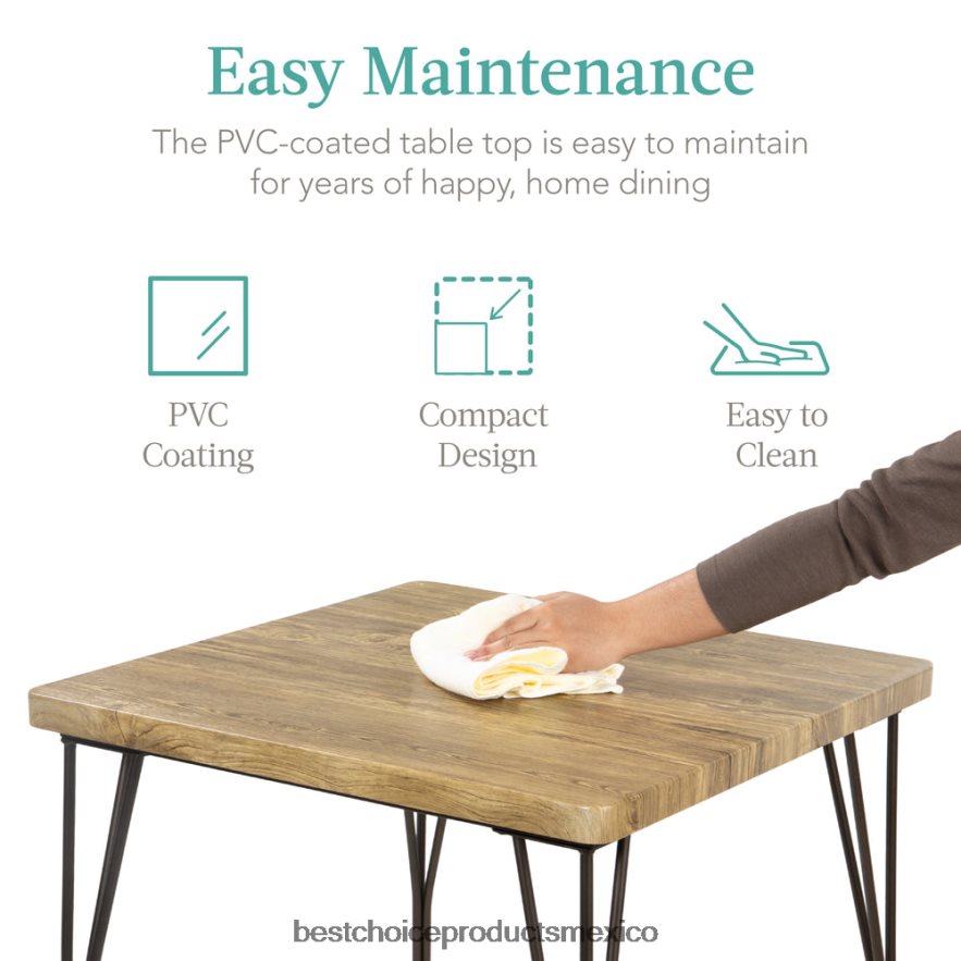 accesorio Juego de muebles de mesa de comedor cuadrada de madera y metal de 3 piezas con 2 sillas Best Choice Products marrón X080FZ726