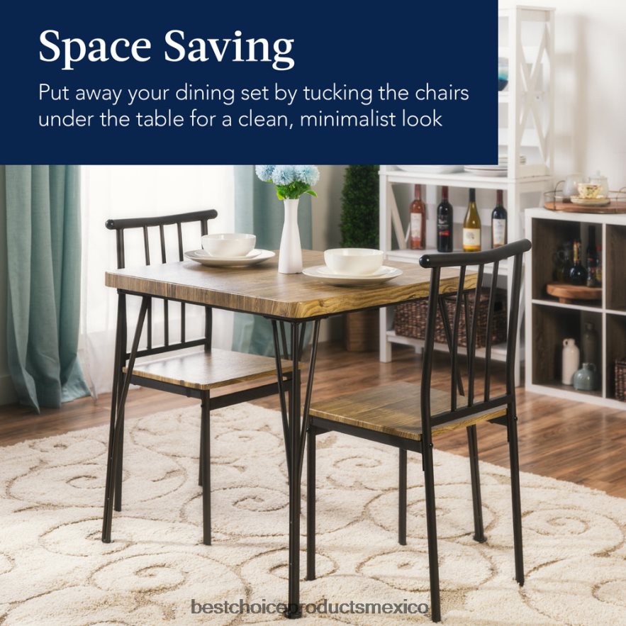 accesorio Juego de muebles de mesa de comedor cuadrada de madera y metal de 3 piezas con 2 sillas Best Choice Products marrón X080FZ726