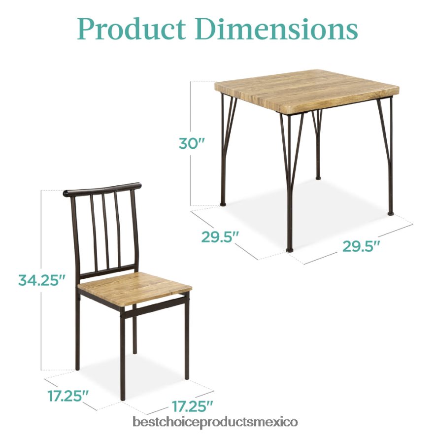 accesorio Juego de muebles de mesa de comedor cuadrada de madera y metal de 3 piezas con 2 sillas Best Choice Products marrón X080FZ726