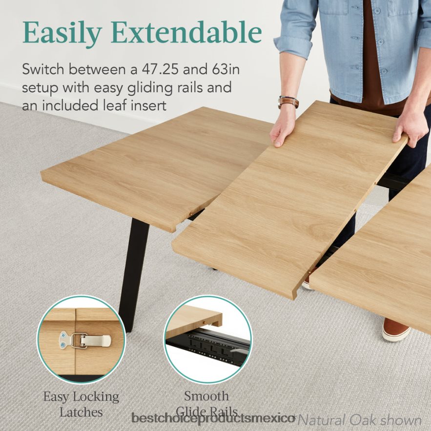 accesorio mesa de comedor extensible moderna con extensión de hoja, 2 cerraduras Best Choice Products gris X080FZ1252