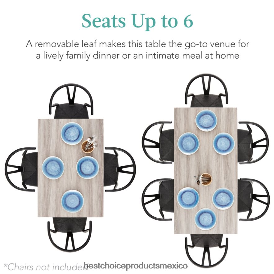accesorio mesa de comedor extensible moderna con extensión de hoja, 2 cerraduras Best Choice Products gris X080FZ1252