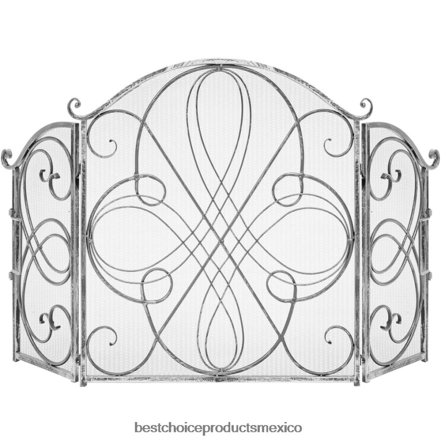 accesorio Cubierta de pantalla para chimenea de metal de hierro forjado de 3 paneles con diseño de volutas Best Choice Products estaño X080FZ1263